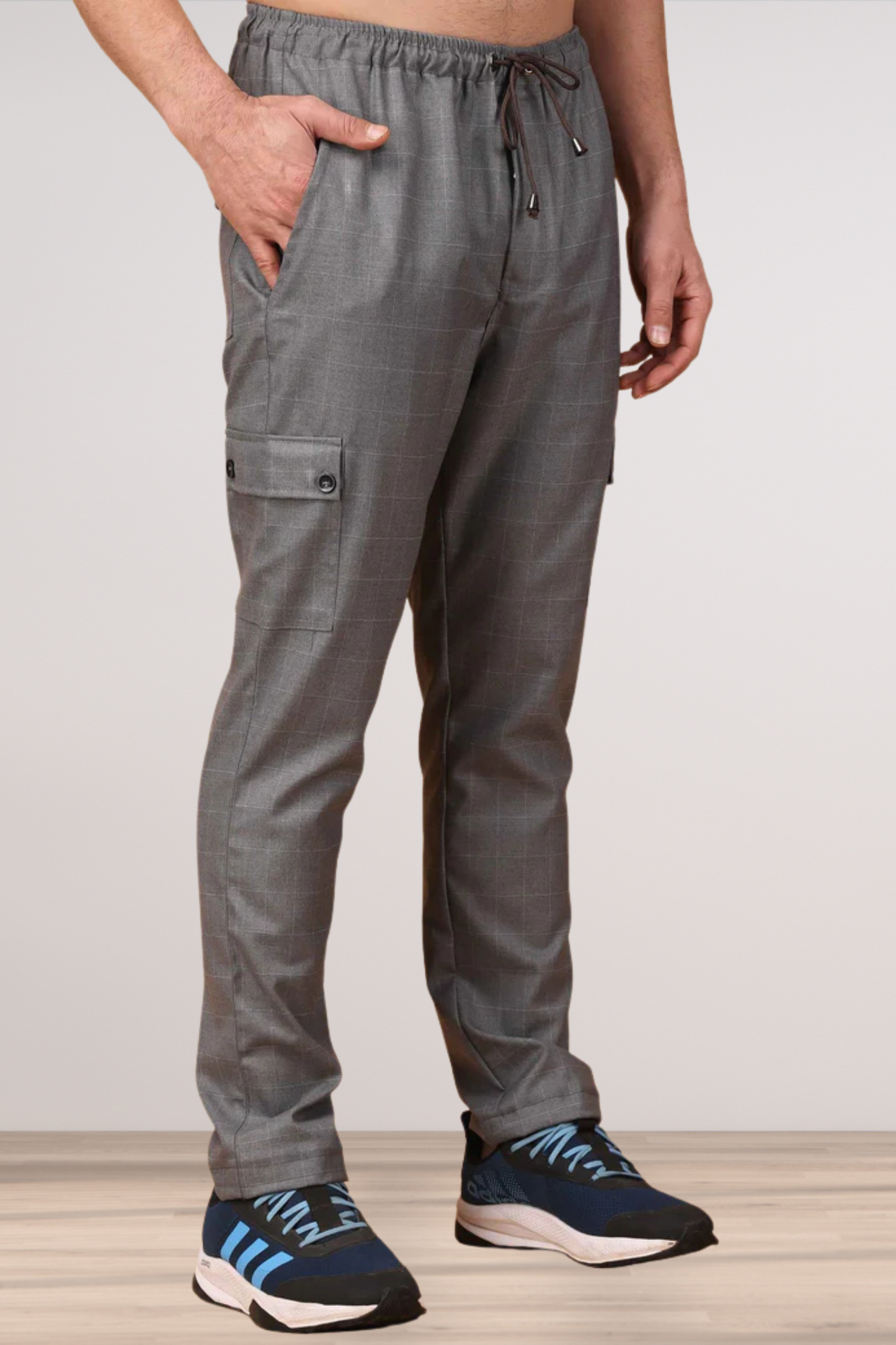 Graphite Checked Stretchable Cargo