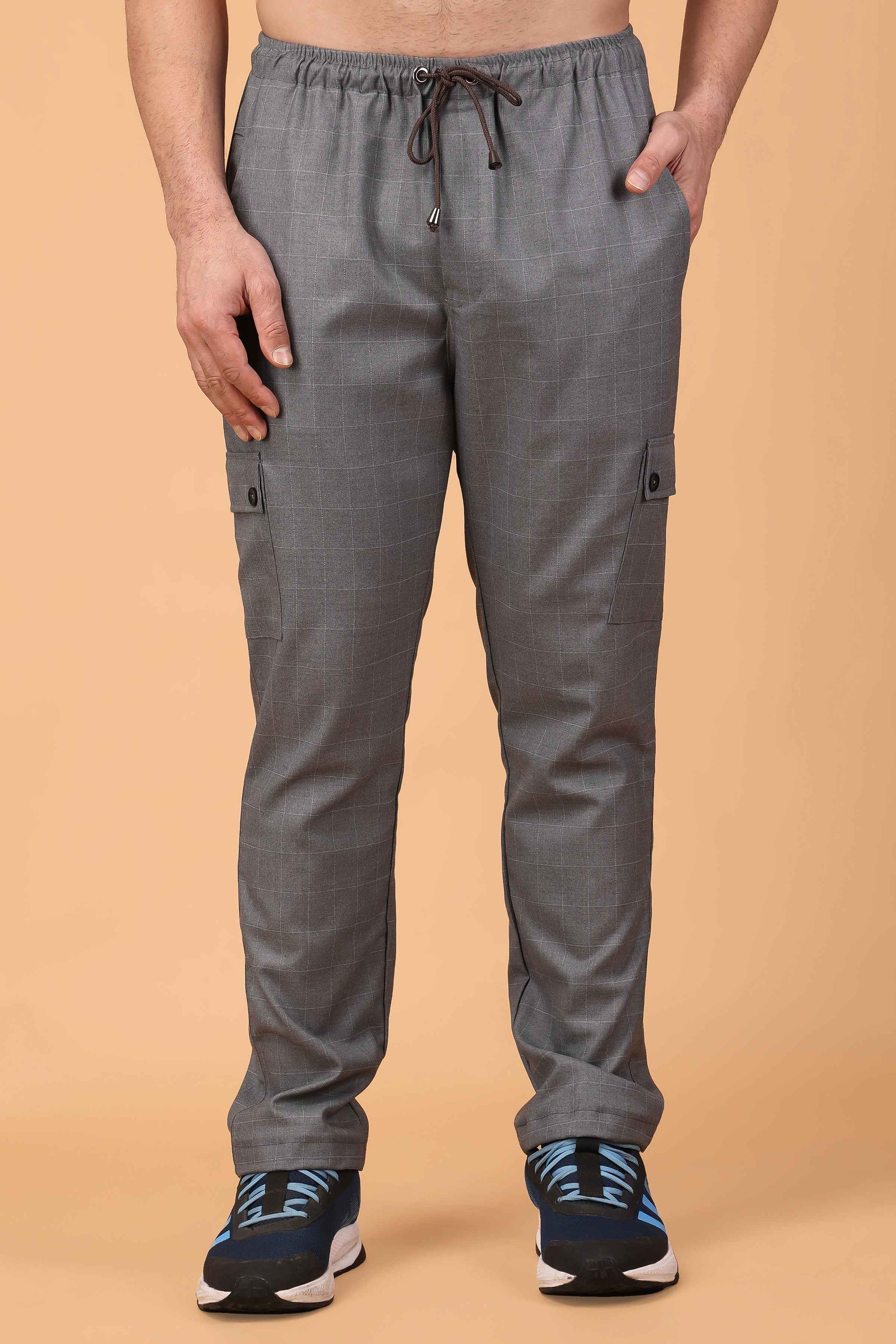 Buy Plus Size ​Graphite Checked Stretchable Cargo At Apella | Sizes XS to 10 XL | India | Free Delivery | Customized