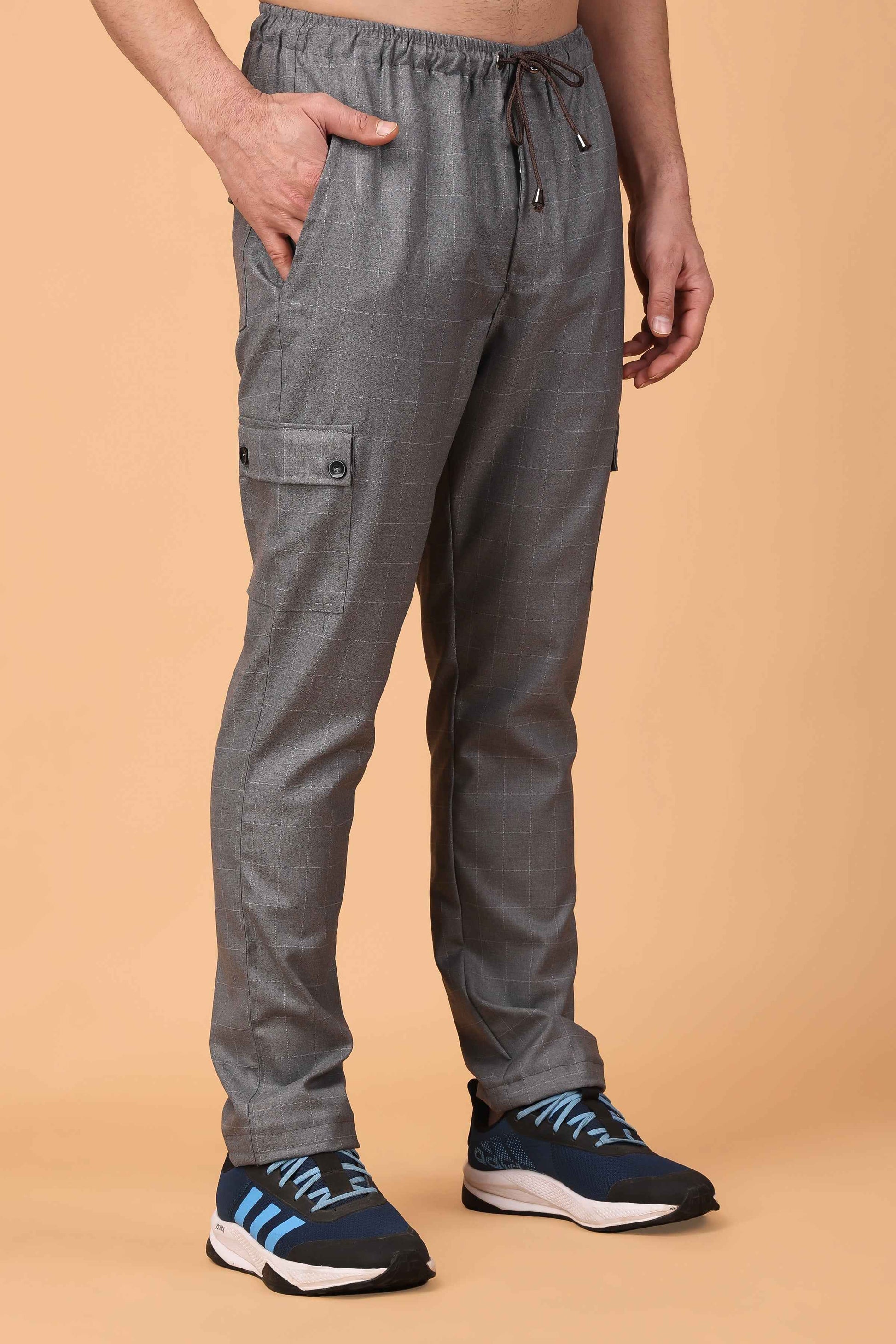 Buy Plus Size ​Graphite Checked Stretchable Cargo At Apella | Sizes XS to 10 XL | India | Free Delivery | Customized