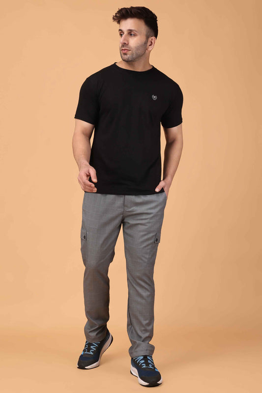 Buy Plus Size ​Graphite Checked Stretchable Cargo At Apella | Sizes XS to 10 XL | India | Free Delivery | Customized