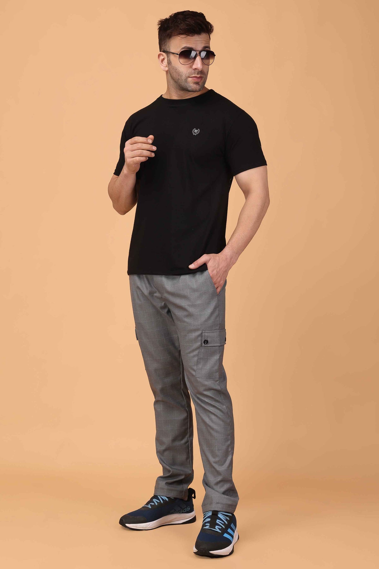 Buy Plus Size ​Graphite Checked Stretchable Cargo At Apella | Sizes XS to 10 XL | India | Free Delivery | Customized