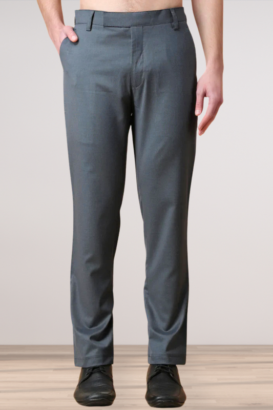 Gravel Grey Textured Stretch Trousers
