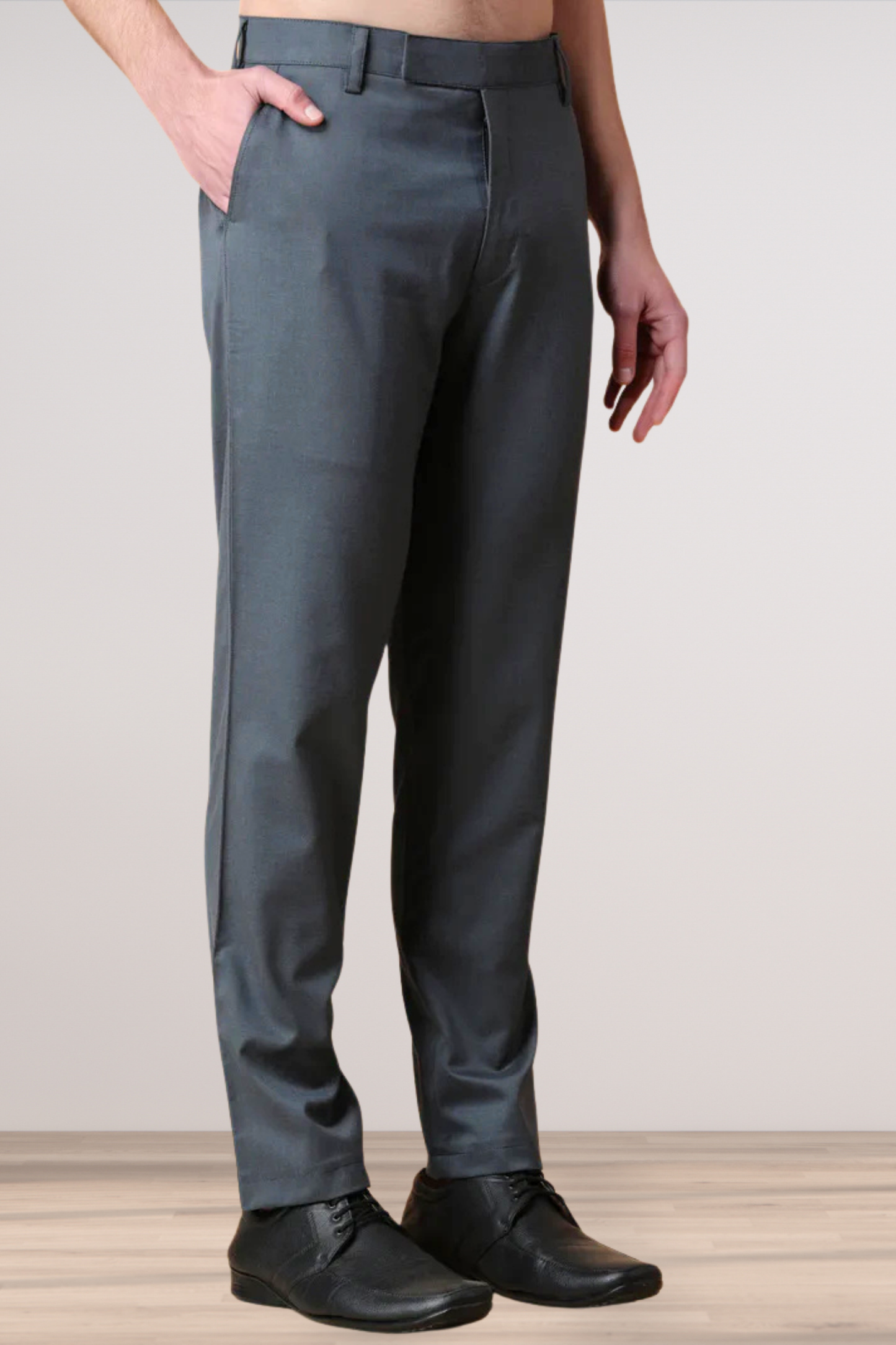 Gravel Grey Textured Stretch Trousers