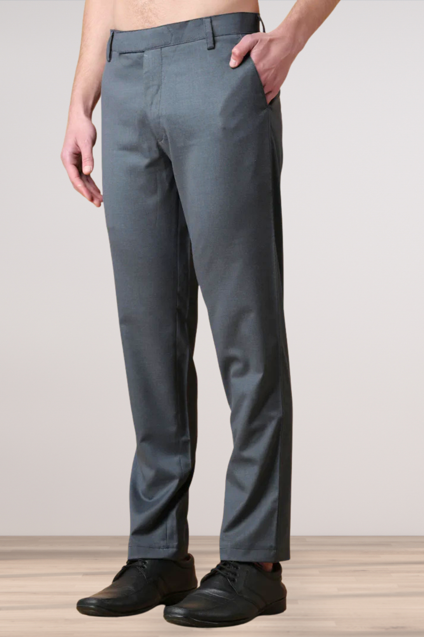 Gravel Grey Textured Stretch Trousers