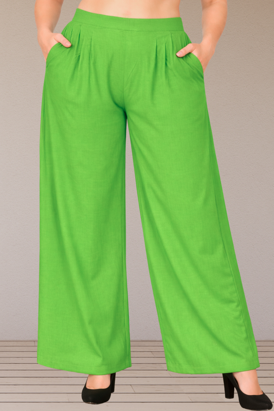 Green Belted Rayon Loose Palazzo