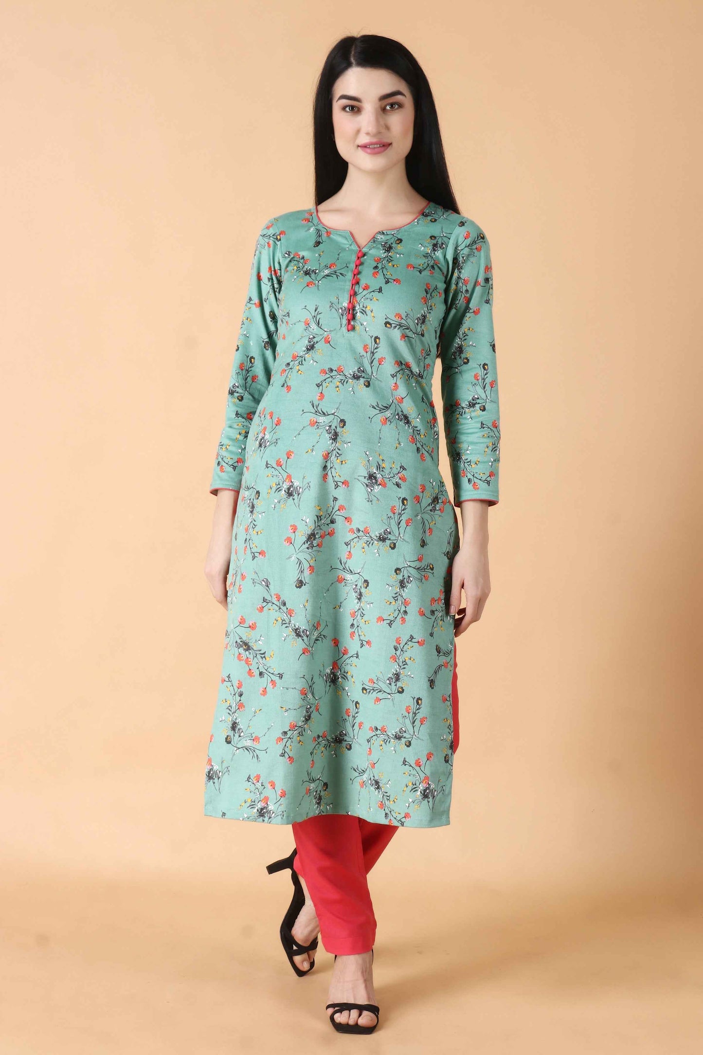 Green Corduroy Kurta Set