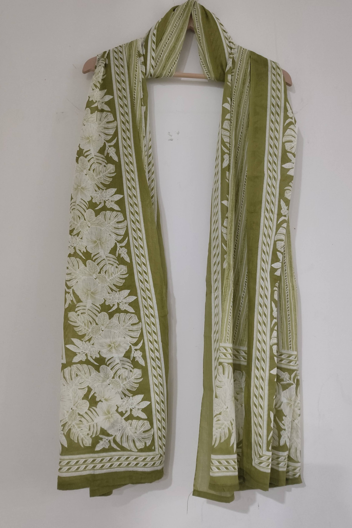 Green Floral Cotton Dupatta