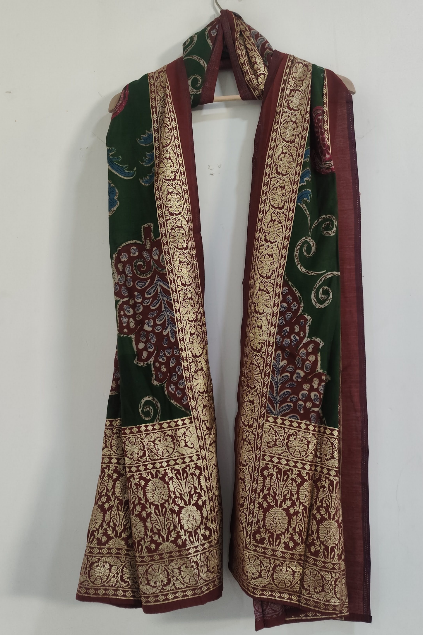 Bottle Green Floral Silk Dupatta