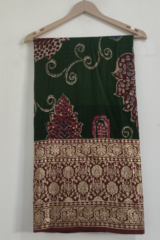 Bottle Green Floral Silk Dupatta
