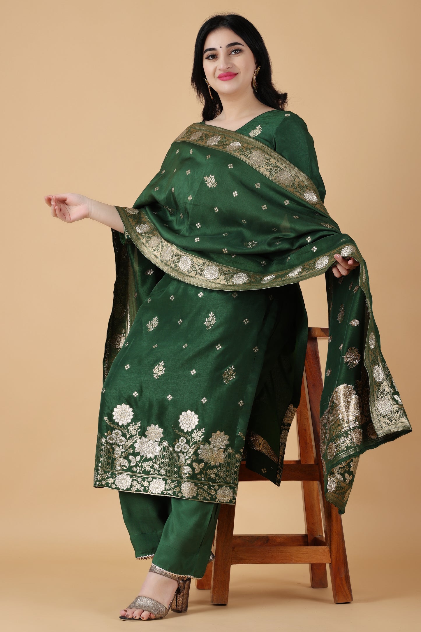Green Vineyard Jacquard Silk Suit