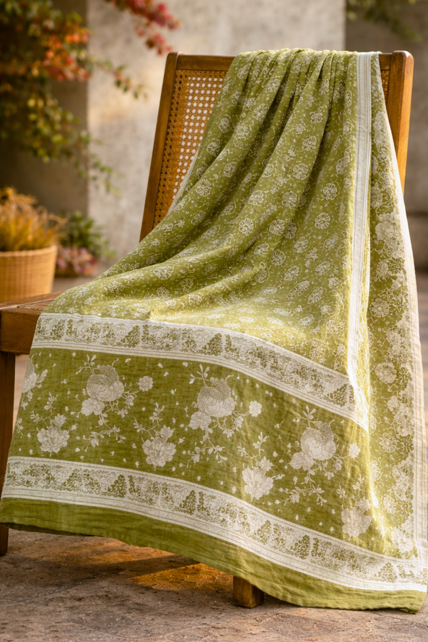 Pista Green Floral Cotton Dupatta