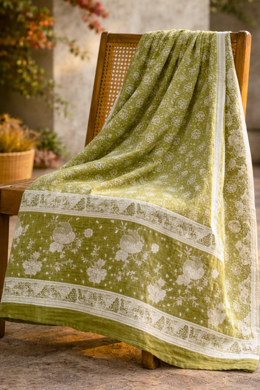 Pista Green Floral Cotton Dupatta