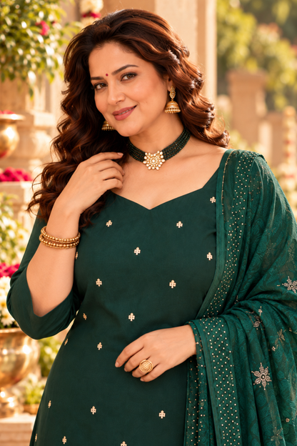 Green Panna Embroidered Fancy Suit