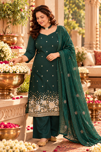 Green Panna Embroidered Fancy Suit