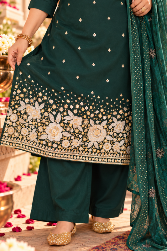 Green Panna Embroidered Fancy Suit