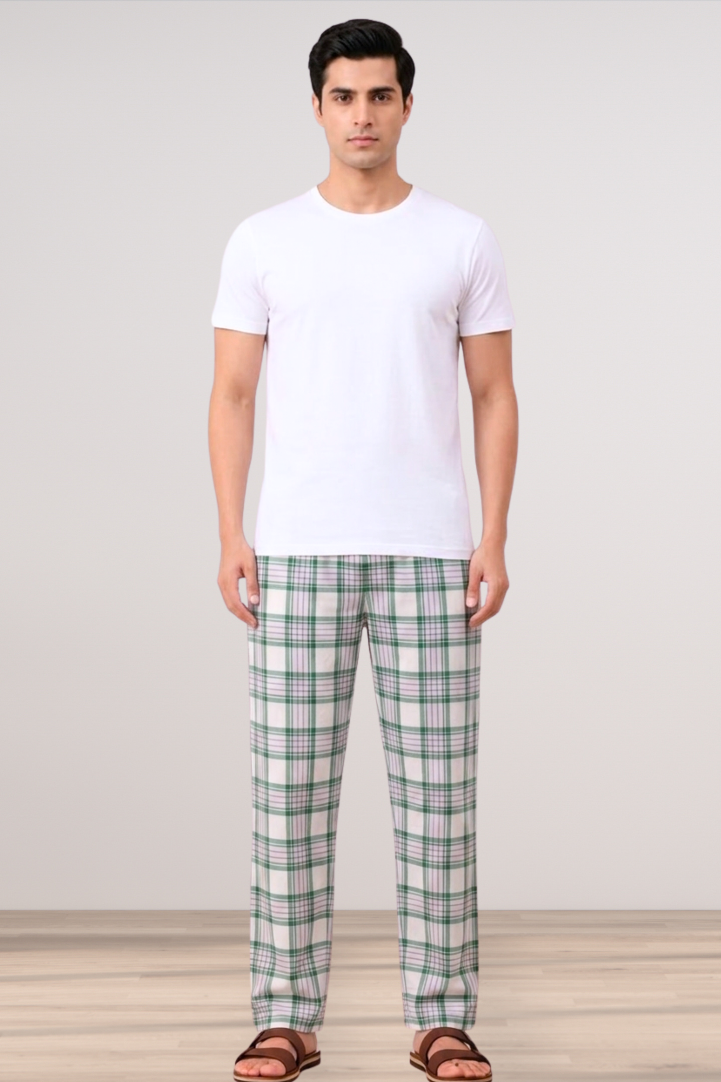 Green & White Checked Comfort Cotton Pajama