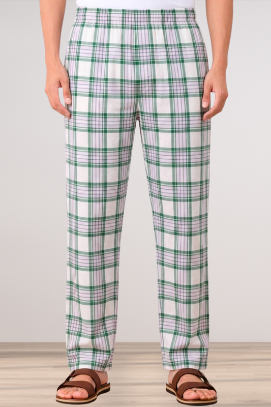 Green & White Checked Comfort Cotton Pajama