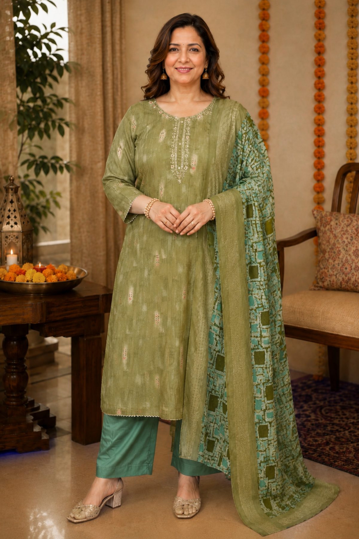 Greeny Oasis Muslin Suit Set