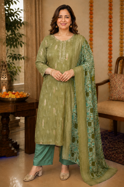 Greeny Oasis Muslin Suit Set