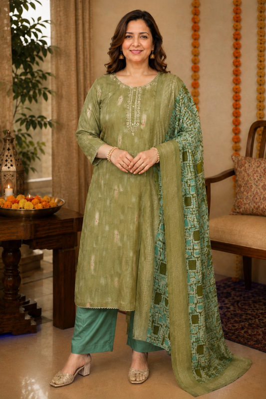 Greeny Oasis Muslin Suit Set