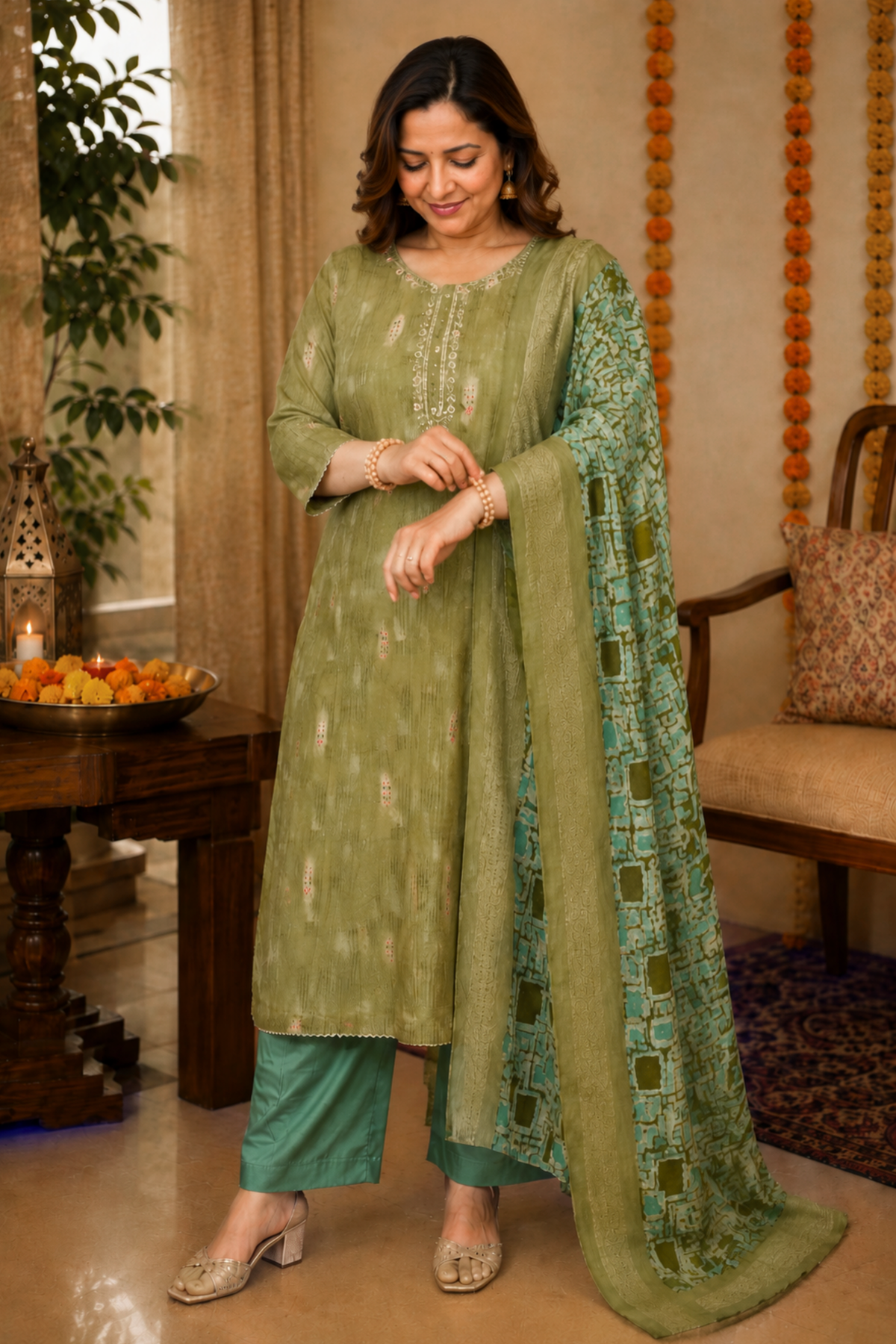 Greeny Oasis Muslin Suit Set
