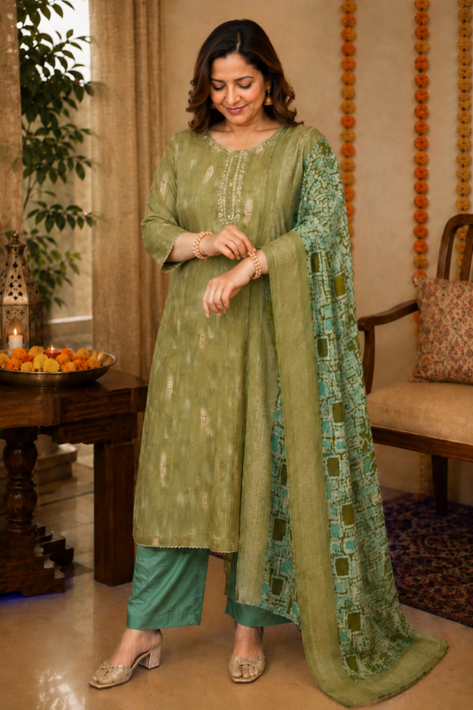 Greeny Oasis Muslin Suit Set