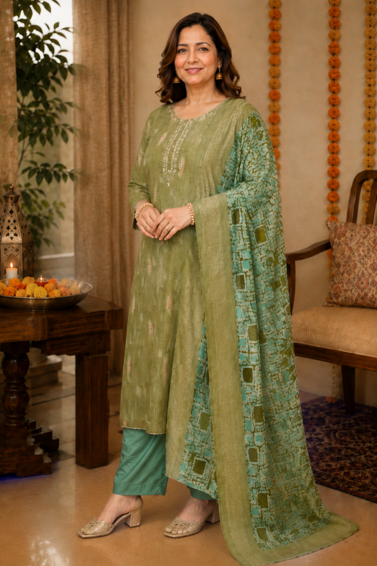Greeny Oasis Muslin Suit Set