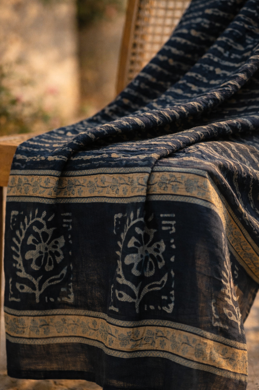 Grey Block Printed Cotton Dupatta