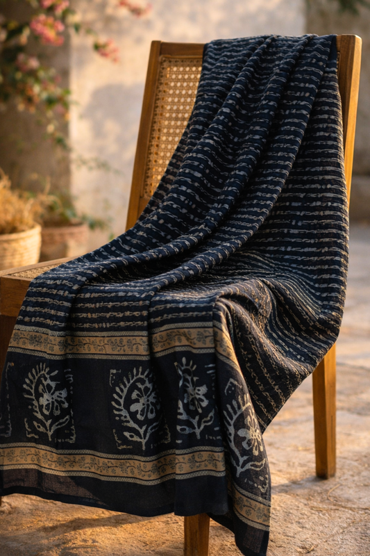 Grey Block Printed Cotton Dupatta