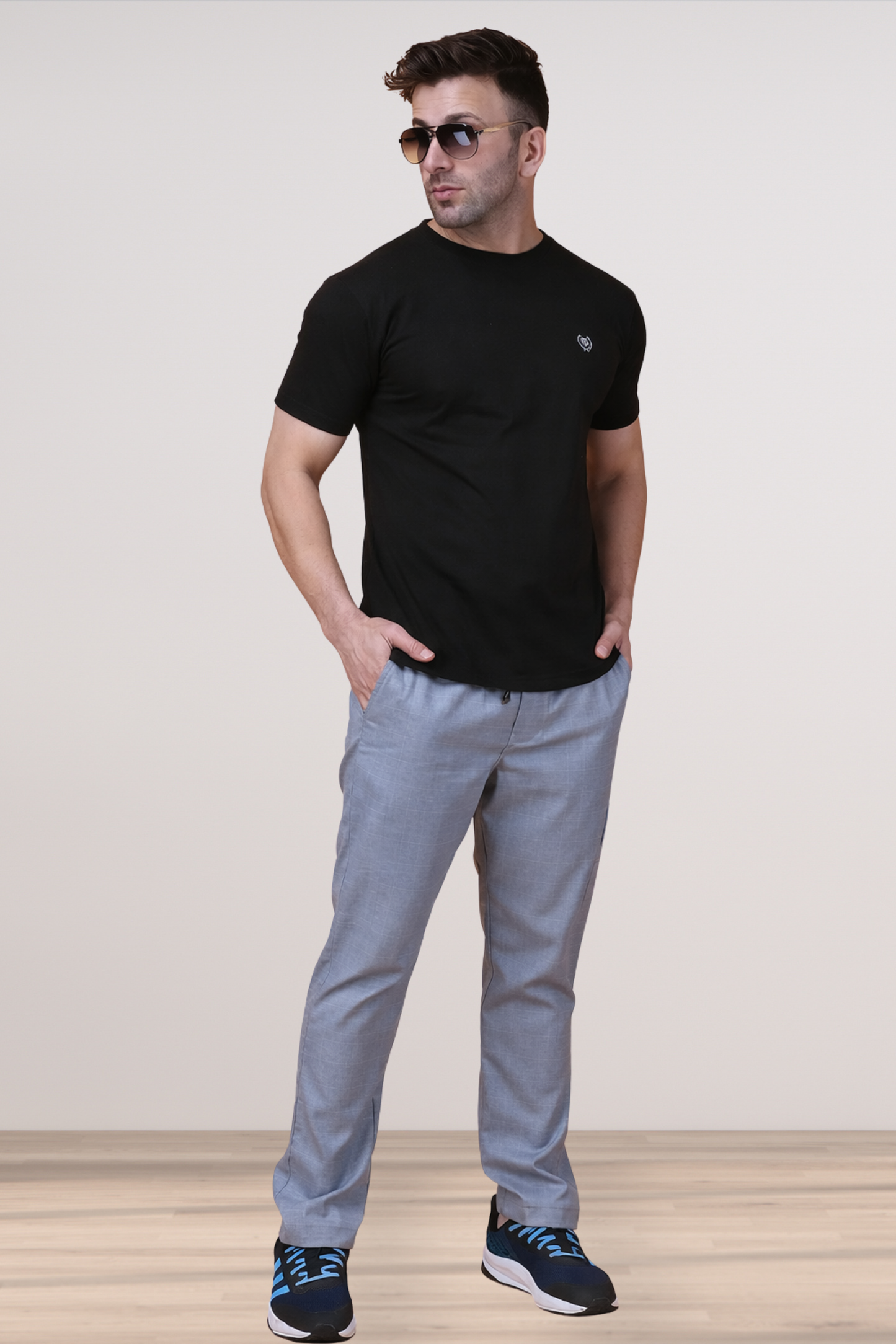 Grey Checked Stretchable Track Pants