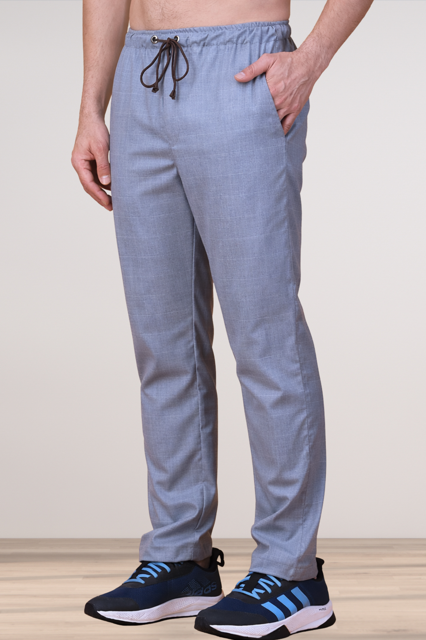 Grey Checked Stretchable Track Pants