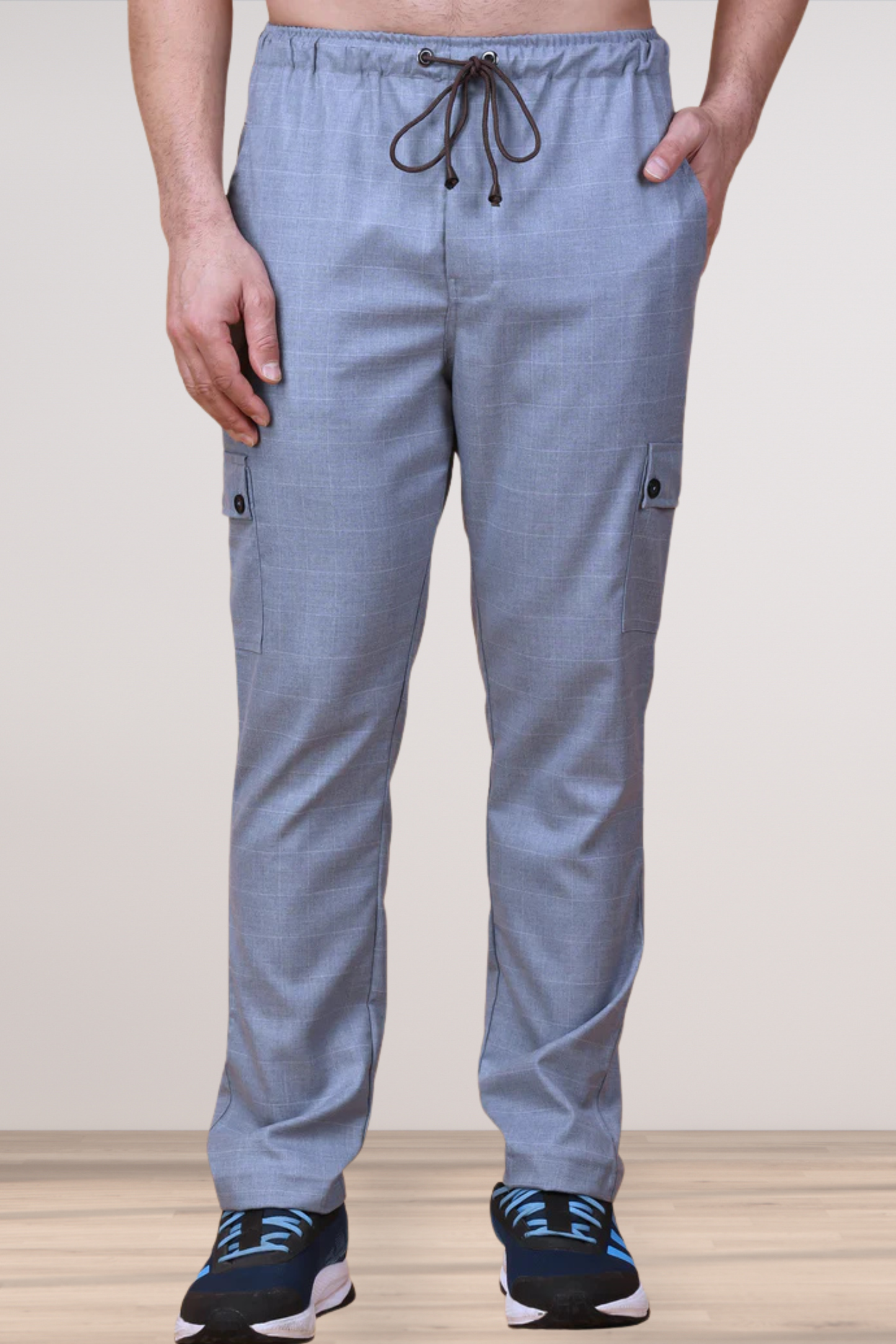 Grey Checked Stretchable Cargo