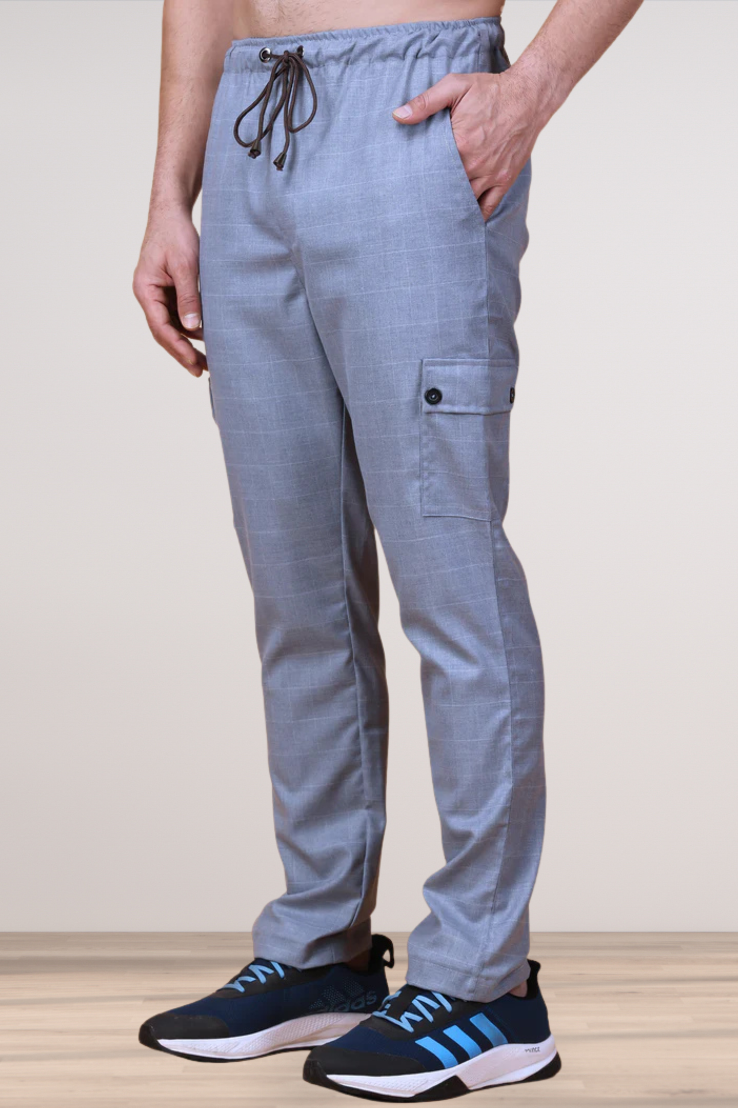 Grey Checked Stretchable Cargo