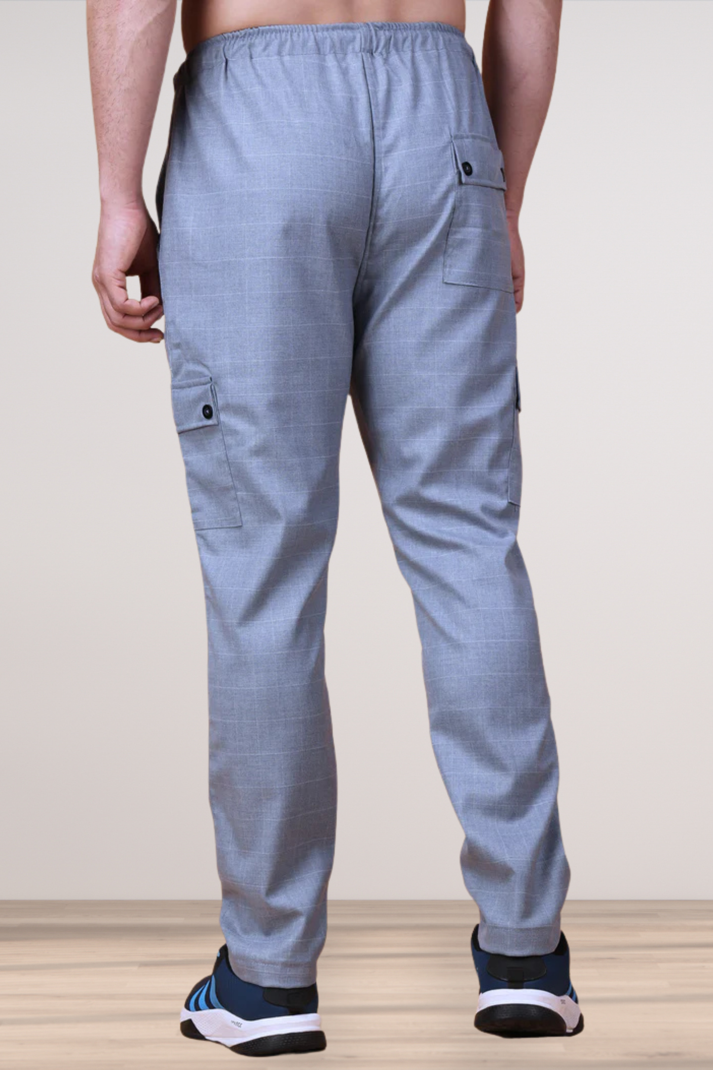 Grey Checked Stretchable Cargo