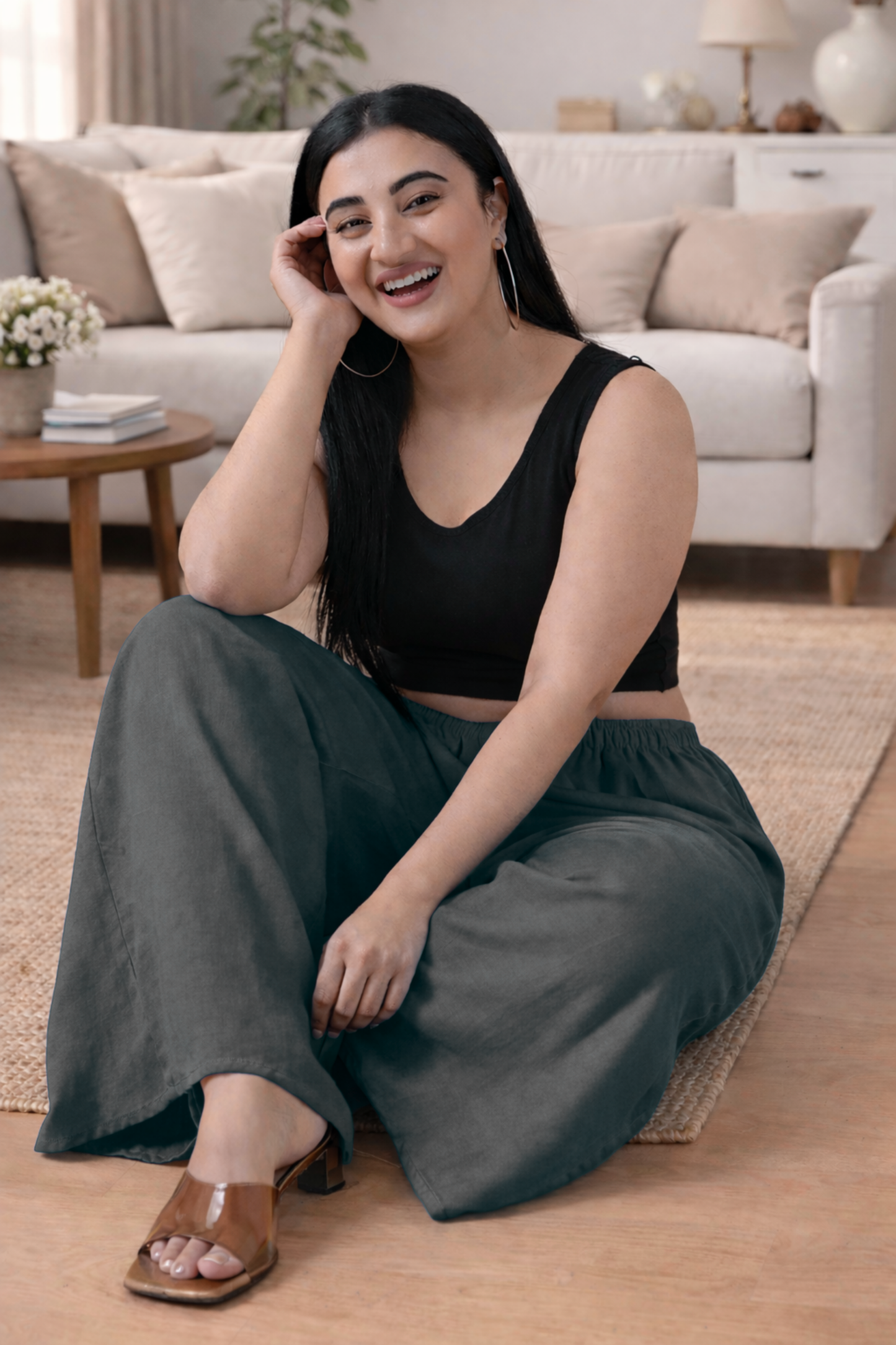 Grey Rayon Loose Palazzo