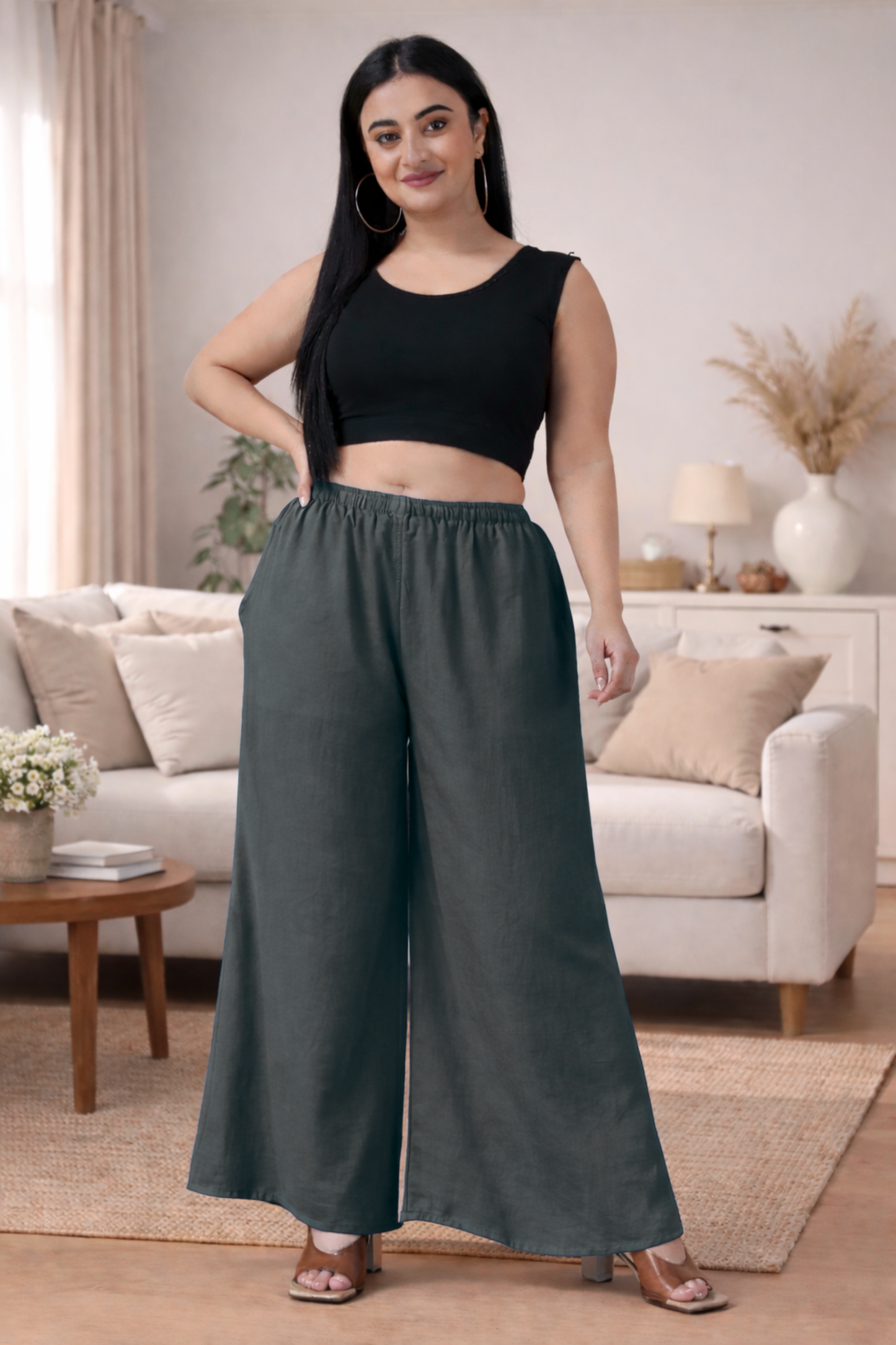 Grey Rayon Loose Palazzo