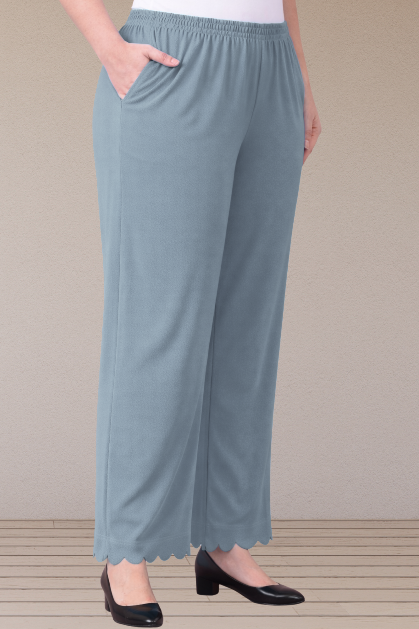 Grey Scallop Cut Palazzo