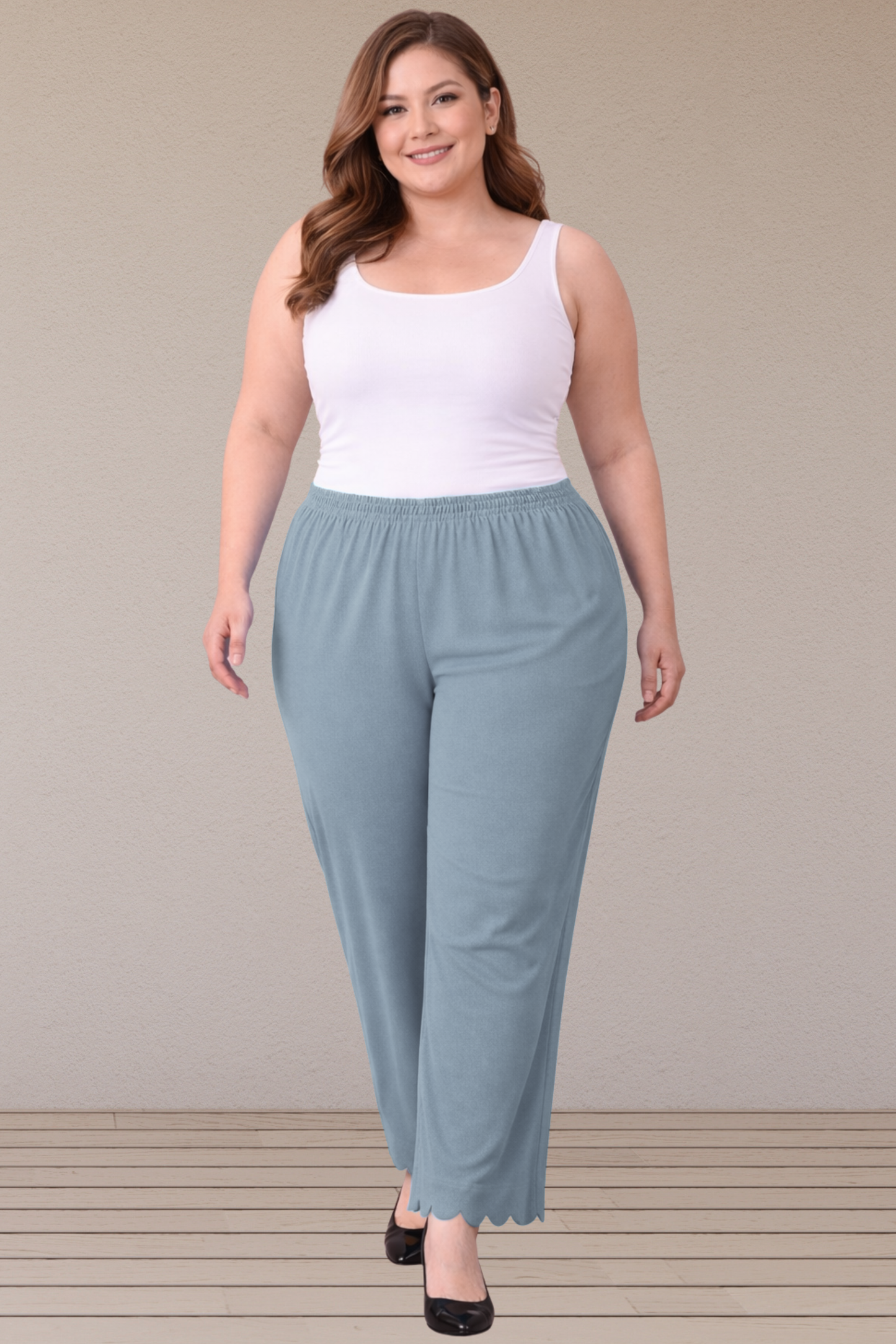 Grey Scallop Cut Palazzo