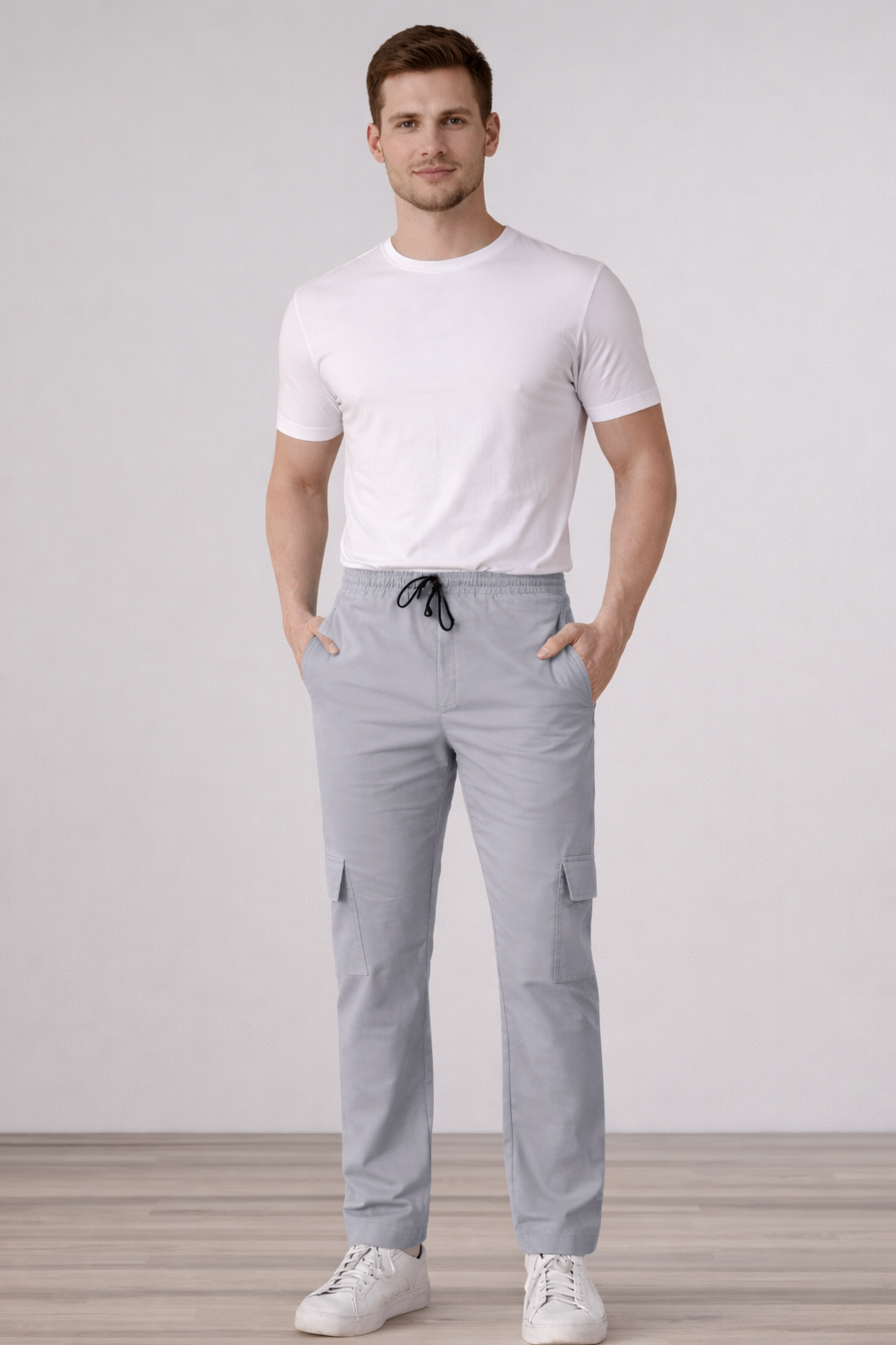 Grey Textured Cotton Cargo Pants