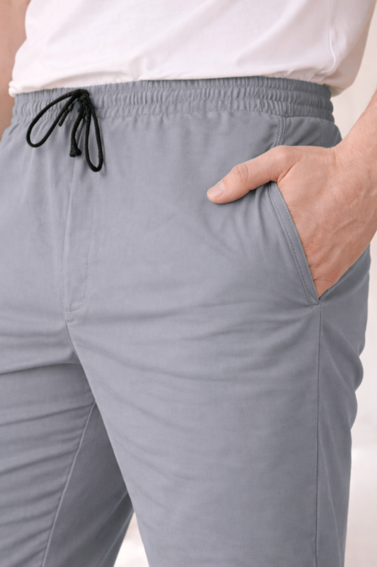 Grey Textured Cotton Cargo Pants