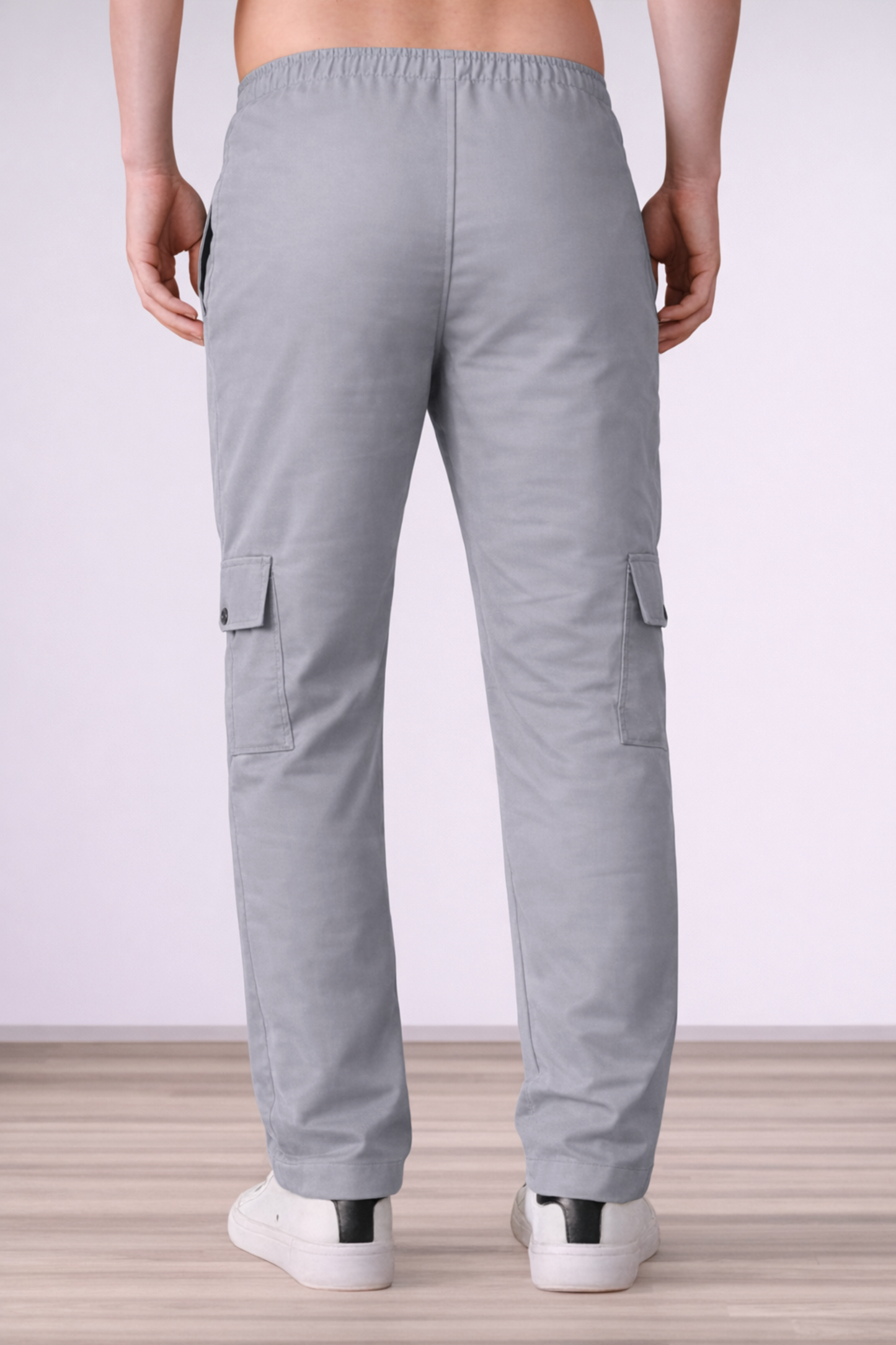 Grey Textured Cotton Cargo Pants