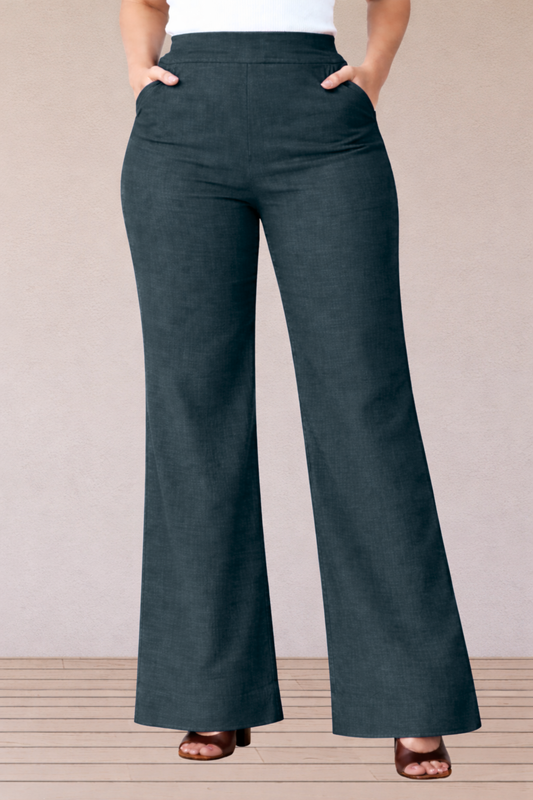 Grey Wide Leg Slub Pants