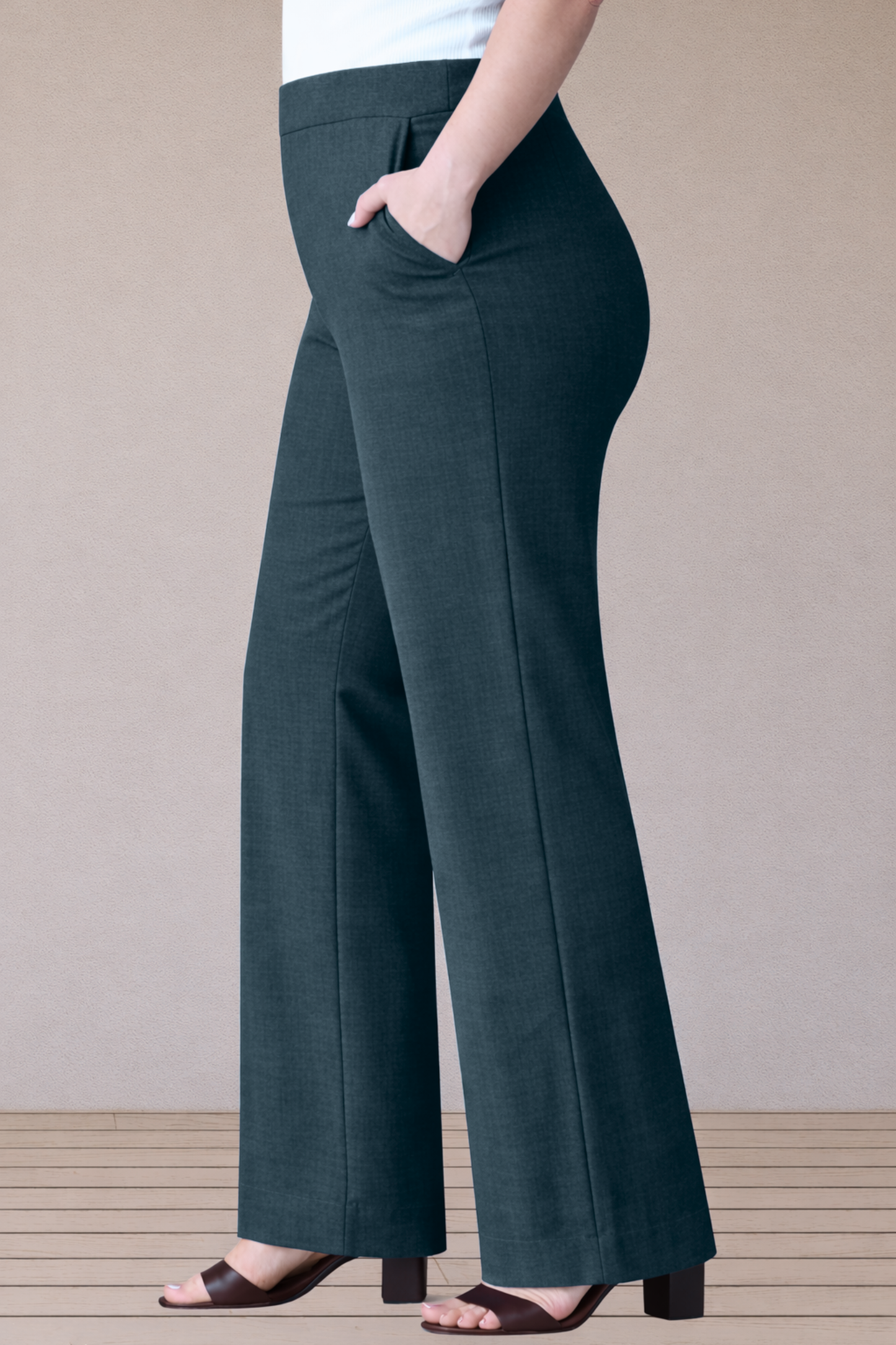 Grey Wide Leg Slub Pants
