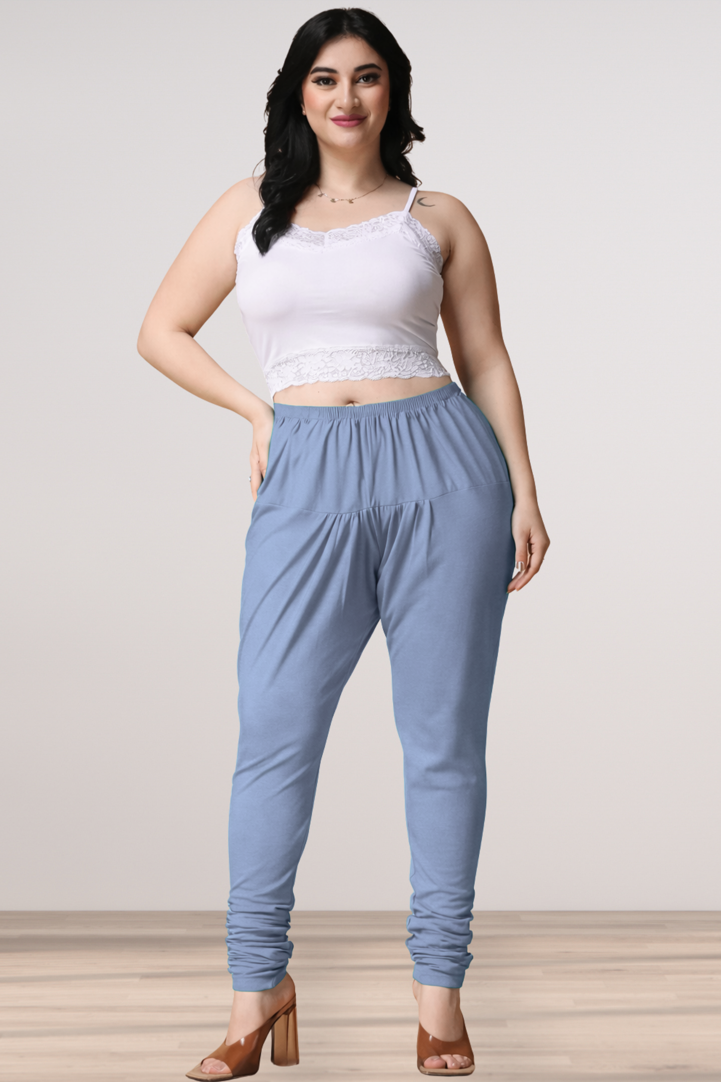 Greyish Blue Cotton Churidar Pants