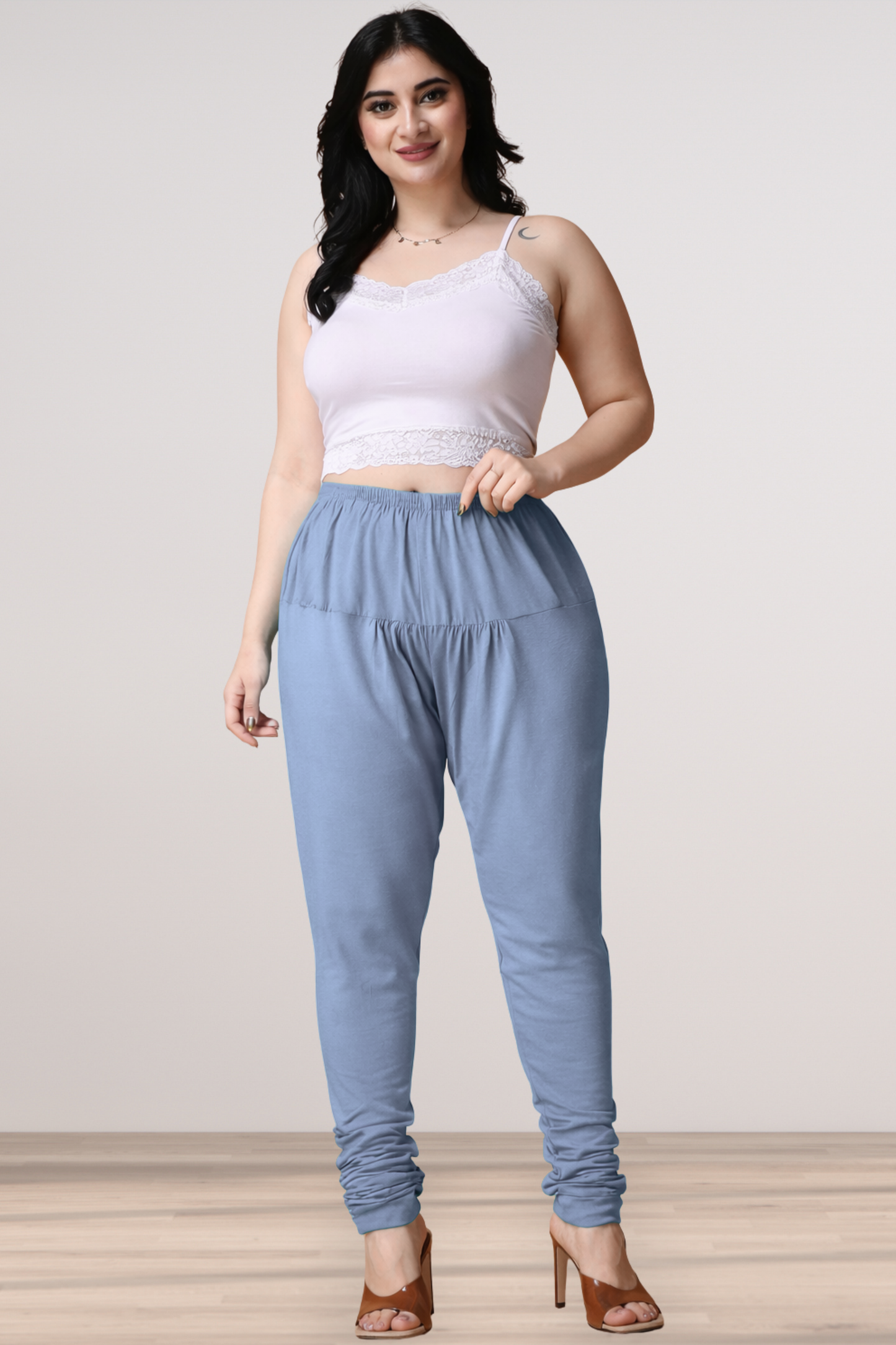 Greyish Blue Cotton Churidar Pants
