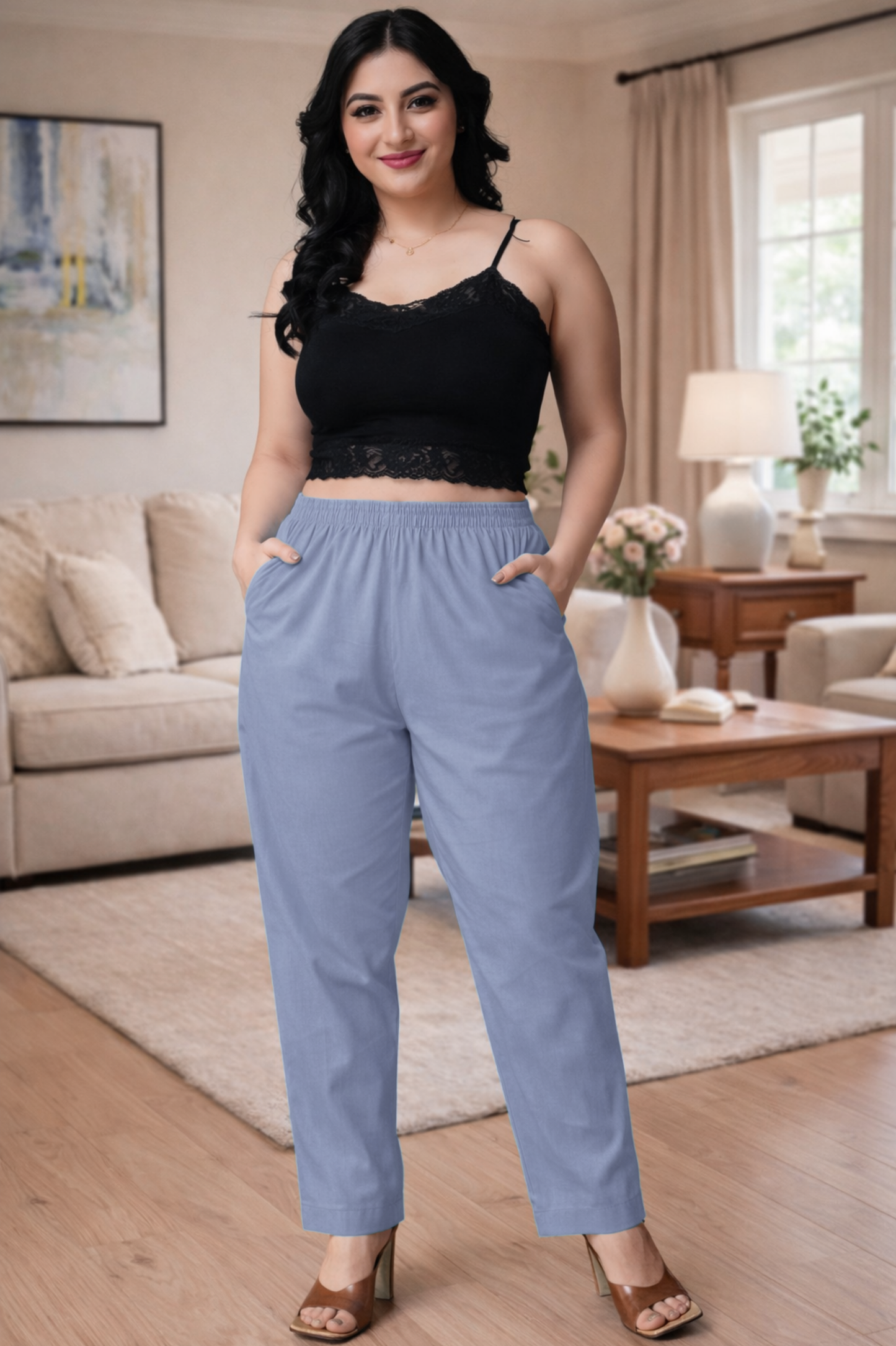 Greyish Blue Cotton Kurti Pant