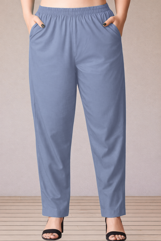 Greyish Blue Cotton Kurti Pant