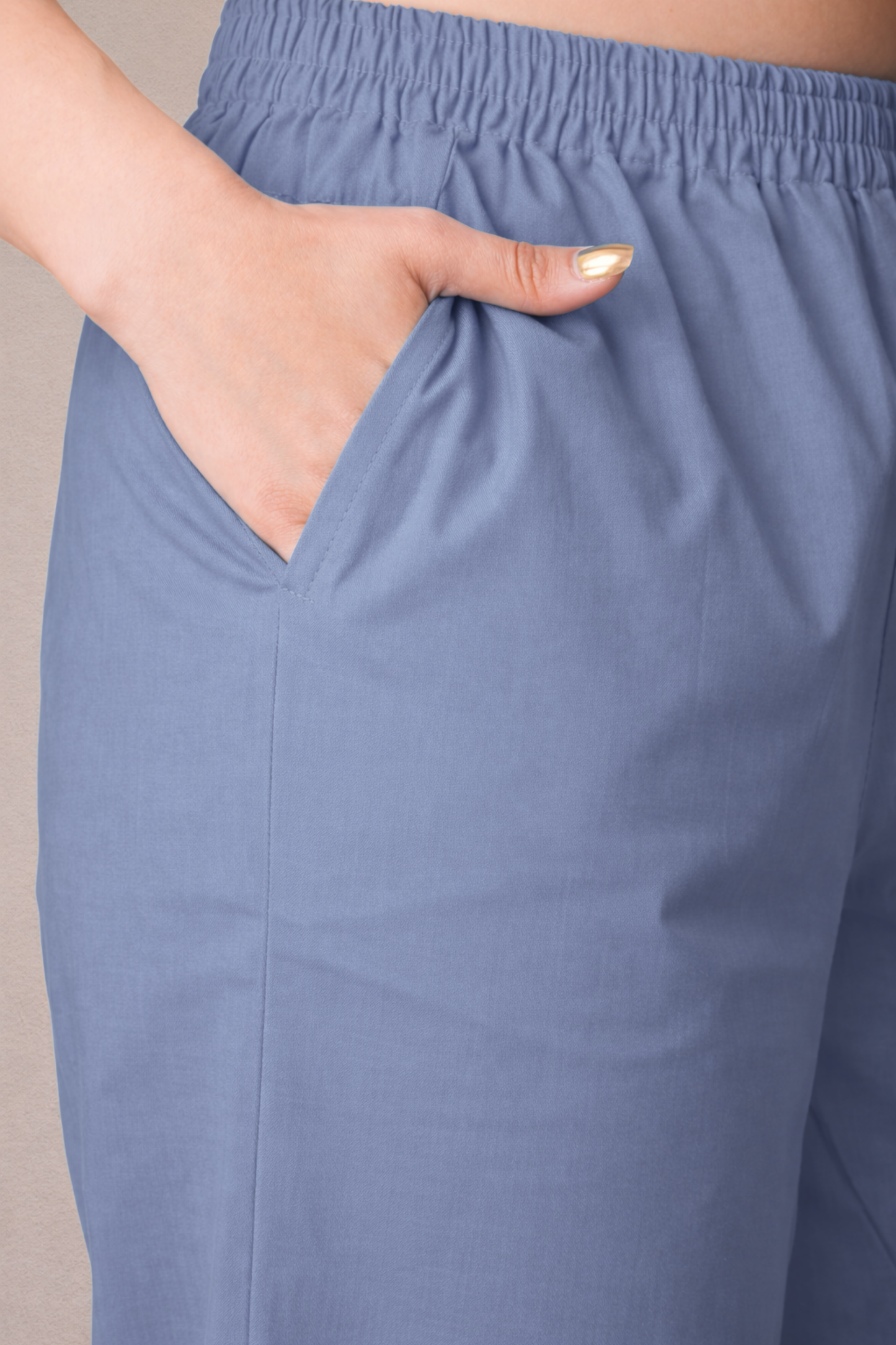 Greyish Blue Cotton Kurti Pant