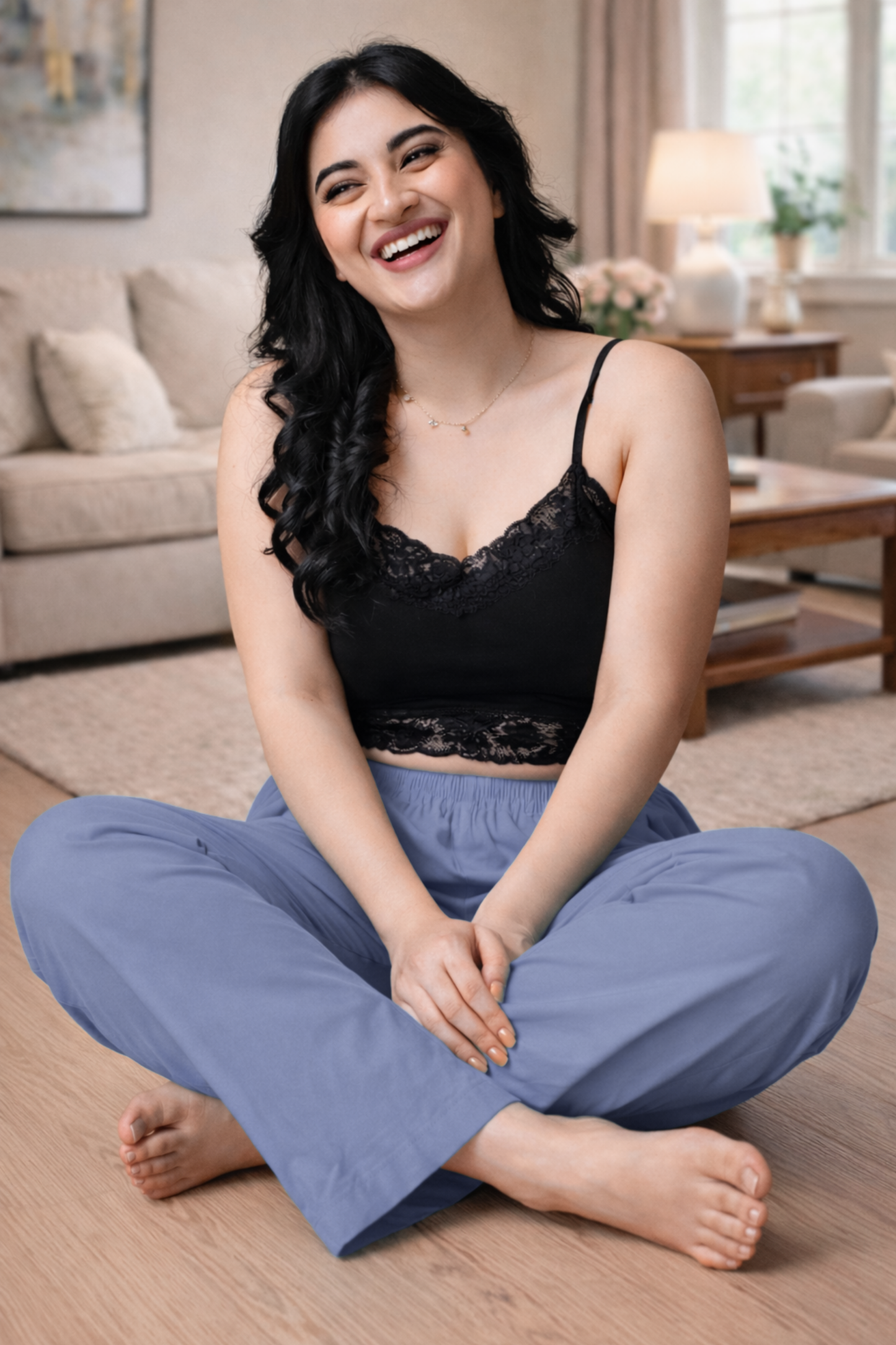 Greyish Blue Cotton Kurti Pant
