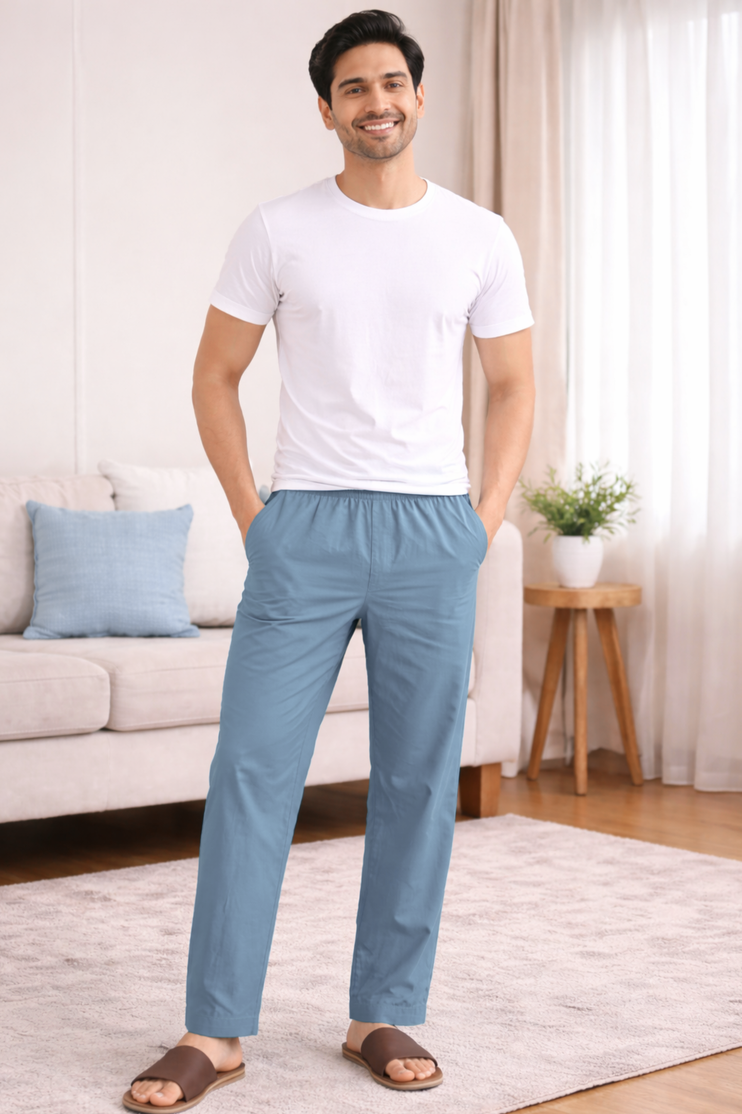 Greyish Blue Cotton Pant Pajama